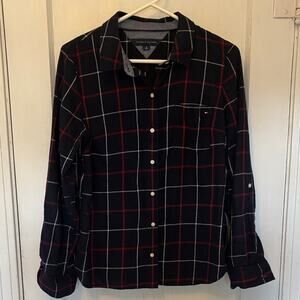 Tommy Hilfiger Navy Plaid Shirt with Red and White